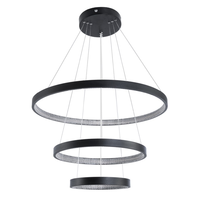 GloboStar® DIAMOND TRIO 61523-DECO Κρεμαστό Φωτιστικό Δαχτυλίδι-Κύκλος LED CCT 100W 11200lm 360° AC 220-240V - Εναλλαγή Φωτισμού μέσω Τηλεχειριστηρίου All In One Ψυχρό 6000k+Φυσικό 4500k+Θερμό 2700k Dimmable Φ25+40+60cm - Μαυρο - 3 Χρόνια Εγγύηση