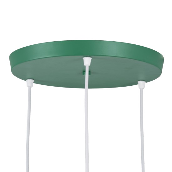 GloboStar® AVA 61575 Μοντέρνο Κρεμαστό Φωτιστικό Καμπάνα Τρίφωτο 3 x E27 IP20 Πράσινο Μέταλλο με Μπεζ Ξύλο - Μ35 x Π35 x Υ130cm
