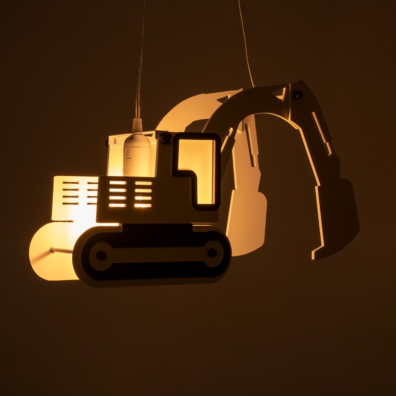 GloboStar® EXCAVATOR 61579 Παιδικό Κρεμαστό Φωτιστικό Φιγούρα Μονόφωτο 1 x E27 IP20 Κίτρινο & Μαύρο Πλαστικό - Μ45 x Π15.5 x Υ27cm