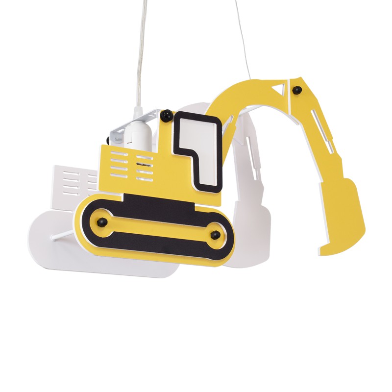 GloboStar® EXCAVATOR 61579 Παιδικό Κρεμαστό Φωτιστικό Φιγούρα Μονόφωτο 1 x E27 IP20 Κίτρινο & Μαύρο Πλαστικό - Μ45 x Π15.5 x Υ27cm