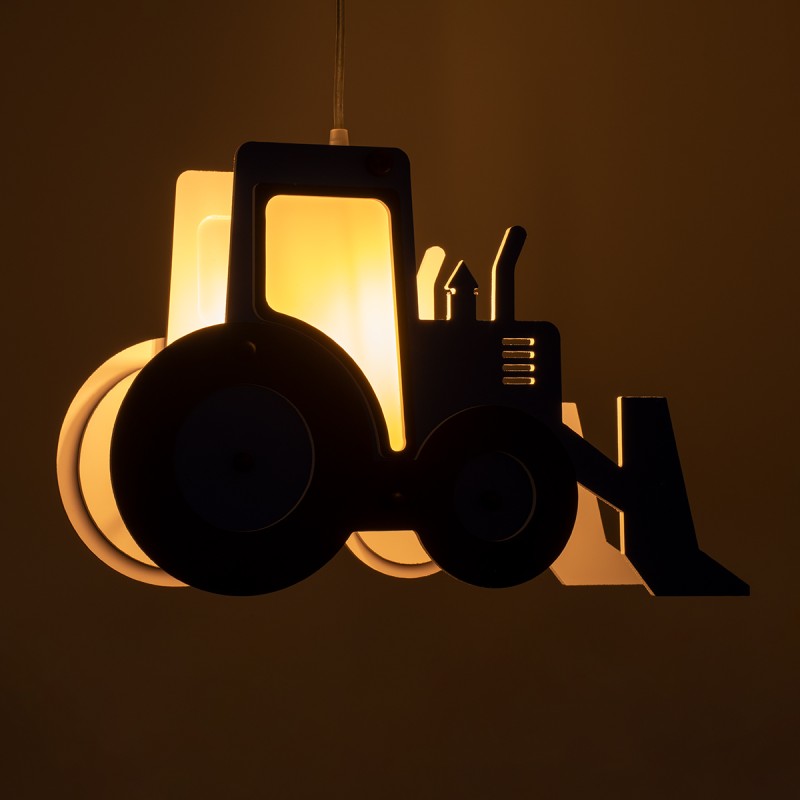 GloboStar® TRACTOR 61580 Παιδικό Κρεμαστό Φωτιστικό Φιγούρα Μονόφωτο 1 x E27 IP20 Μπλε, Μαύρο & Λευκό Πλαστικό - Μ40 x Π15.5 x Υ26.5cm