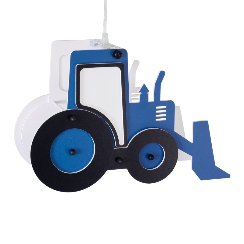 GloboStar® TRACTOR 61580 Παιδικό Κρεμαστό Φωτιστικό Φιγούρα Μονόφωτο 1 x E27 IP20 Μπλε, Μαύρο & Λευκό Πλαστικό - Μ40 x Π15.5 x Υ26.5cm