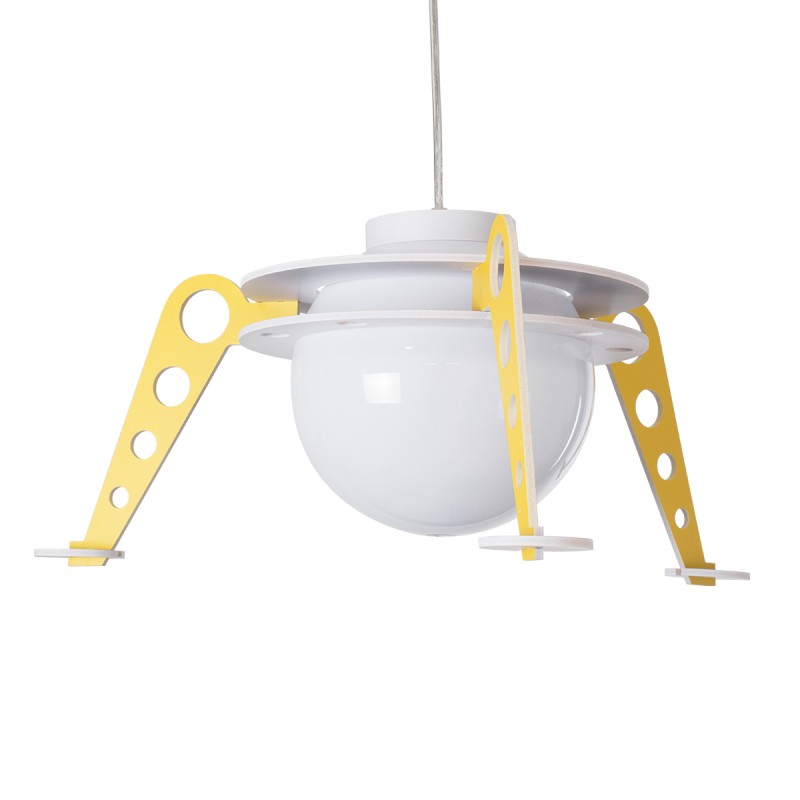 GloboStar® UFO 61581 Παιδικό Κρεμαστό Φωτιστικό Φιγούρα Μονόφωτο 1 x E27 IP20 Κίτρινο, Μπλε & Λευκό Πλαστικό - Μ58 x Π58 x Υ24cm