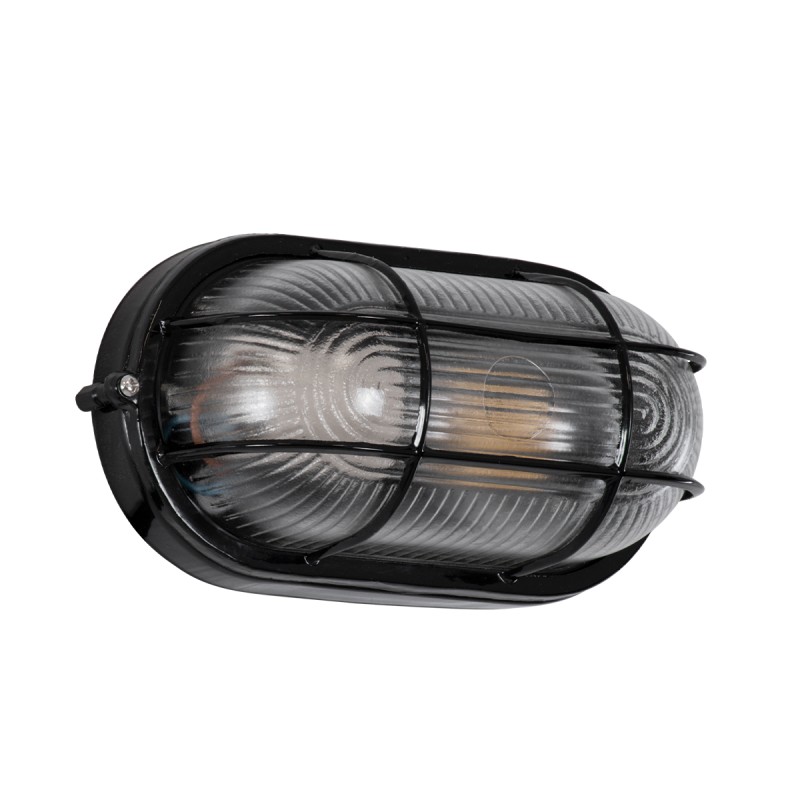 GLOBOSTAR® BOATLIGHT 61583 Φωτιστικό Καραβοχελώνα Τοίχου - Απλίκα με Ντουί 1 x E27 120° AC 220-240V Αδιάβροχο IP65 -  Μαύρο Ματ - Μ21 x Π10.4 x Υ9cm