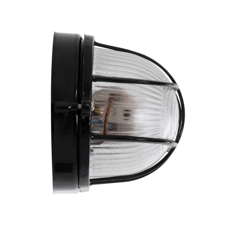 GLOBOSTAR® BOATLIGHT 61583 Φωτιστικό Καραβοχελώνα Τοίχου - Απλίκα με Ντουί 1 x E27 120° AC 220-240V Αδιάβροχο IP65 -  Μαύρο Ματ - Μ21 x Π10.4 x Υ9cm