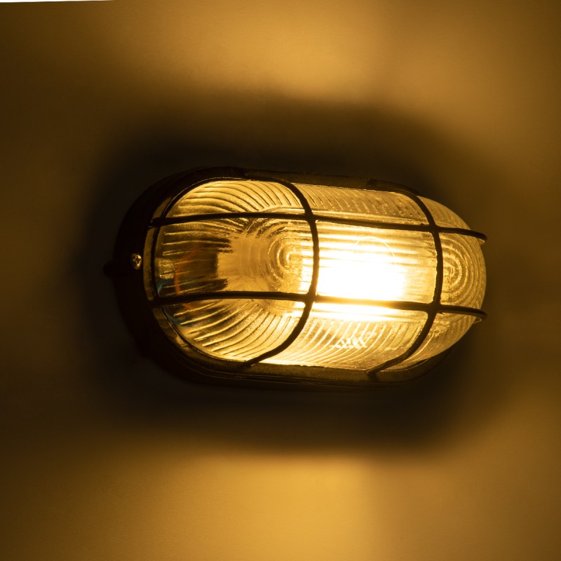 GLOBOSTAR® BOATLIGHT 61583 Φωτιστικό Καραβοχελώνα Τοίχου - Απλίκα με Ντουί 1 x E27 120° AC 220-240V Αδιάβροχο IP65 -  Μαύρο Ματ - Μ21 x Π10.4 x Υ9cm