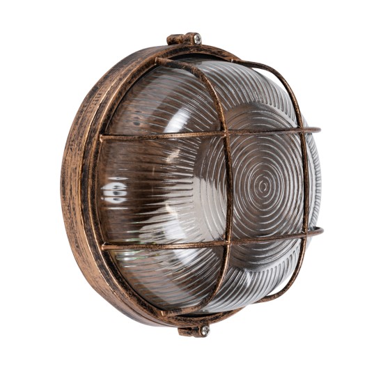 GLOBOSTAR® BOATLIGHT 61587 Vintage Φωτιστικό Καραβοχελώνα Τοίχου & Οροφής με Ντουί 1 x E27 AC 220-240V Αδιάβροχο IP65 - Μπρονζέ Εφέ Σκουριάς Ματ - Μ17.5 x Π17.5 x Υ9cm