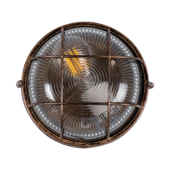 GLOBOSTAR® BOATLIGHT 61587 Vintage Φωτιστικό Καραβοχελώνα Τοίχου & Οροφής με Ντουί 1 x E27 AC 220-240V Αδιάβροχο IP65 - Μπρονζέ Εφέ Σκουριάς Ματ - Μ17.5 x Π17.5 x Υ9cm