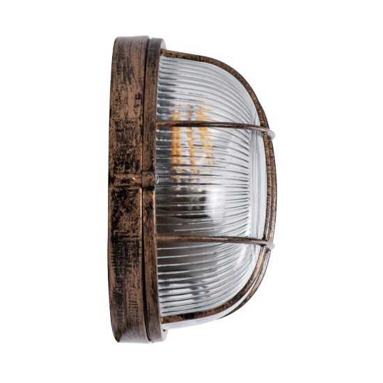 GLOBOSTAR® BOATLIGHT 61587 Vintage Φωτιστικό Καραβοχελώνα Τοίχου & Οροφής με Ντουί 1 x E27 AC 220-240V Αδιάβροχο IP65 - Μπρονζέ Εφέ Σκουριάς Ματ - Μ17.5 x Π17.5 x Υ9cm