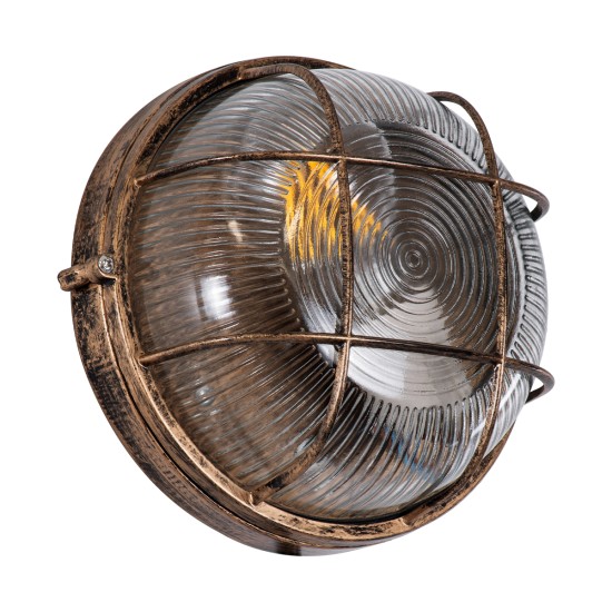 GLOBOSTAR® BOATLIGHT 61587 Vintage Φωτιστικό Καραβοχελώνα Τοίχου & Οροφής με Ντουί 1 x E27 AC 220-240V Αδιάβροχο IP65 - Μπρονζέ Εφέ Σκουριάς Ματ - Μ17.5 x Π17.5 x Υ9cm