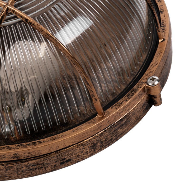 GloboStar® BOATLIGHT 61590 Vintage Industrial Φωτιστικό Τοίχου - Απλίκα - Καραβοχελώνα Εξωτερικού Χώρου Δίφωτο 2 x E27 AC220-240V Αδιάβροχο IP65 - Σώμα Αλουμινίου & Tempered Glass - Φ24 x Υ11cm - Χάλκινο - Στρόγγυλο - 5 Years Warranty