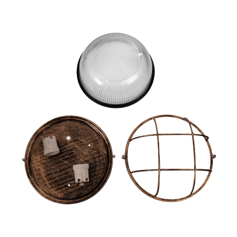 GloboStar® BOATLIGHT 61590 Vintage Industrial Φωτιστικό Τοίχου - Απλίκα - Καραβοχελώνα Εξωτερικού Χώρου Δίφωτο 2 x E27 AC220-240V Αδιάβροχο IP65 - Σώμα Αλουμινίου & Tempered Glass - Φ24 x Υ11cm - Χάλκινο - Στρόγγυλο - 5 Years Warranty