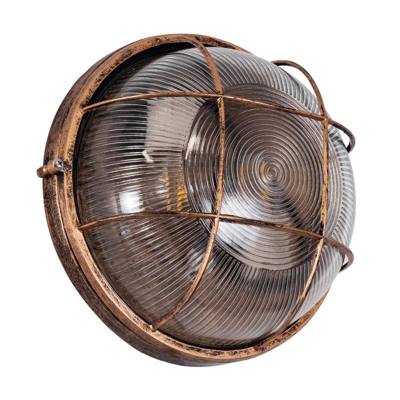 GloboStar® BOATLIGHT 61590 Vintage Industrial Φωτιστικό Τοίχου - Απλίκα - Καραβοχελώνα Εξωτερικού Χώρου Δίφωτο 2 x E27 AC220-240V Αδιάβροχο IP65 - Σώμα Αλουμινίου & Tempered Glass - Φ24 x Υ11cm - Χάλκινο - Στρόγγυλο - 5 Years Warranty