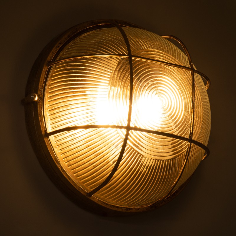 GloboStar® BOATLIGHT 61590 Vintage Industrial Φωτιστικό Τοίχου - Απλίκα - Καραβοχελώνα Εξωτερικού Χώρου Δίφωτο 2 x E27 AC220-240V Αδιάβροχο IP65 - Σώμα Αλουμινίου & Tempered Glass - Φ24 x Υ11cm - Χάλκινο - Στρόγγυλο - 5 Years Warranty