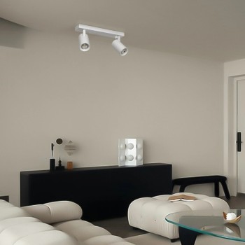 kelvo® SPOTA KLV-101-0137 Κινούμενο Φωτιστικό Σποτ Οροφής για 2 Λάμπες MR16 με Ντουί GU10 AC 220-240V IP20 - Λευκό Ματ - Μ30 x Π6 x Υ14.5cm