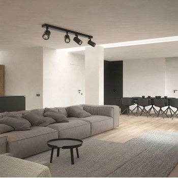 kelvo® SPOTA KLV-101-0140 Κινούμενο Φωτιστικό Σποτ Οροφής για 4 Λάμπες MR16 με Ντουί GU10 AC 220-240V IP20 - Μαύρο Ματ - Μ64 x Π6 x Υ14cm