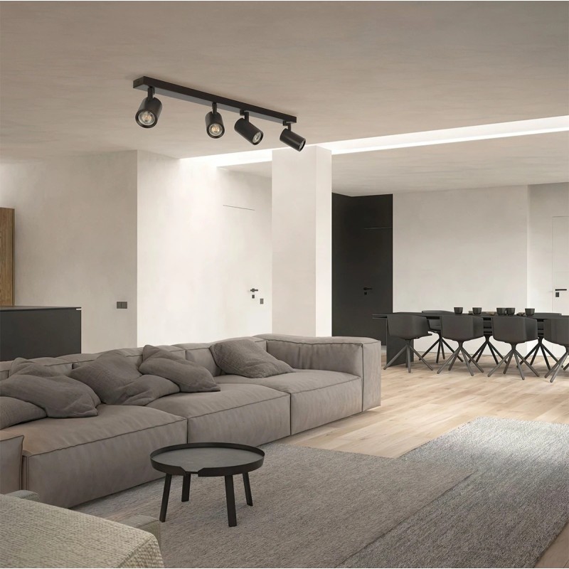 kelvo® SPOTA KLV-101-0140 Μοντέρνο Κινούμενο Φωτιστικό Σποτ Οροφής με Ντουί 4 x GU10 90° AC 220-240V IP20 - Μαύρο Ματ - Μ64 x Π6 x Υ14cm