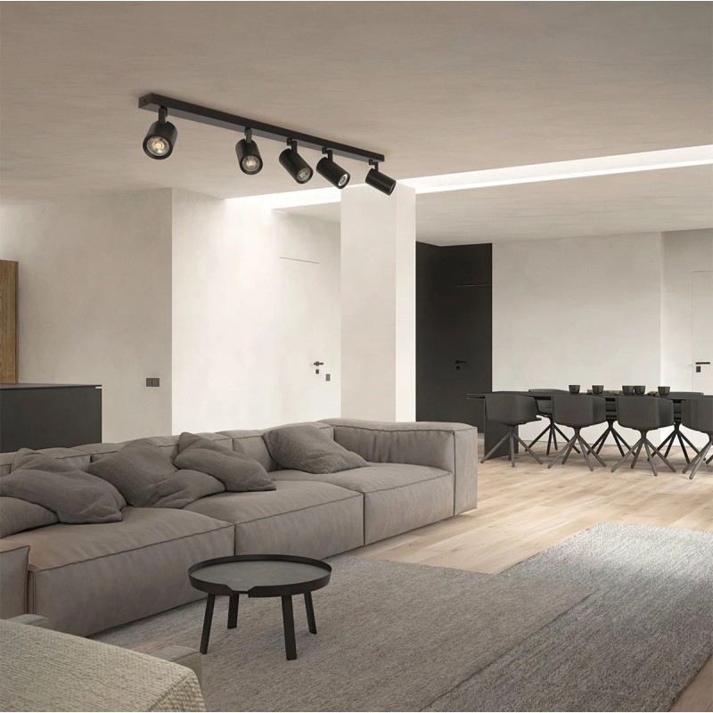 kelvo® SPOTA KLV-101-0142 Μοντέρνο Κινούμενο Φωτιστικό Σποτ Οροφής με Ντουί 5 x GU10 90° AC 220-240V IP20 - Μαύρο Ματ - Μ79.5 x Π6.3 x Υ14cm