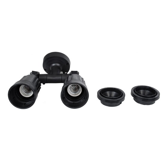 GloboStar® GRASEDO 61616 Βάση Κήπου με 2 Ντουί E27 για Λάμπες Σποτ PAR38 - Αδιάβροχη IP67 - Υψηλής Αντοχής ABS - VDE Certified - Μ40 x Π9.5 x Υ22cm - Μαύρο - 5 Years Warranty
