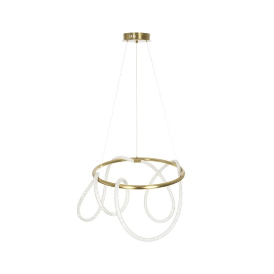 kelvo® GLOW 61659 Μοντέρνο Κρεμαστό Φωτιστικό Οροφής LED 58W 5800lm 360° AC 220-240V IP20 Ρυθμιζόμενο Λευκό CCT με Χειριστήριο από 2700K έως 6000K Dimmable - Lumileds SMD Chip - Χρυσό Πλατίνα & Λευκό Νήμα - Μ80 x Π80 x Υ60cm - 3 Χρόνια Εγγύηση