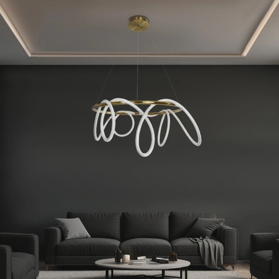 kelvo® GLOW 61660 Μοντέρνο Κρεμαστό Φωτιστικό Οροφής LED 69W 6900lm 360° AC 220-240V IP20 Ρυθμιζόμενο Λευκό CCT με Χειριστήριο από 2700K έως 6000K Dimmable - Lumileds SMD Chip - Χρυσό Πλατίνα & Λευκό Νήμα - Μ100 x Π100 x Υ70cm - 3 Χρόνια Εγγύηση kelvo® GLOW 61660 Μοντέρνο Κρεμαστό Φωτιστικό Οροφής LED 69W 6900lm 360° AC 220-240V IP20 Ρυθμιζόμενο Λευκό CCT με Χειριστήριο από 2700K έως 6000K Dimmable - Lumileds SMD Chip - Χρυσό Πλατίνα & Λευκό Νήμα - Μ100 x Π100 x Υ70cm - 3 Χρόνια Εγγύηση