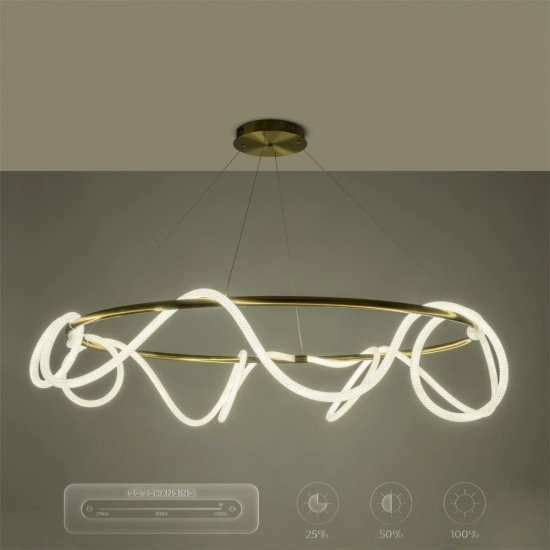 kelvo® GLOW 61661 Μοντέρνο Κρεμαστό Φωτιστικό Οροφής LED 100W 10000lm 360° AC 220-240V IP20 Ρυθμιζόμενο Λευκό CCT με Χειριστήριο από 2700K έως 6000K Dimmable - Lumileds SMD Chip - Χρυσό Πλατίνα & Λευκό Νήμα - Μ150 x Π150 x Υ100cm - 3 Χρόνια Εγγύηση kelvo® GLOW 61661 Μοντέρνο Κρεμαστό Φωτιστικό Οροφής LED 100W 10000lm 360° AC 220-240V IP20 Ρυθμιζόμενο Λευκό CCT με Χειριστήριο από 2700K έως 6000K Dimmable - Lumileds SMD Chip - Χρυσό Πλατίνα & Λευκό Νήμα - Μ150 x Π150 x Υ100cm - 3 Χρόνια Εγγύηση