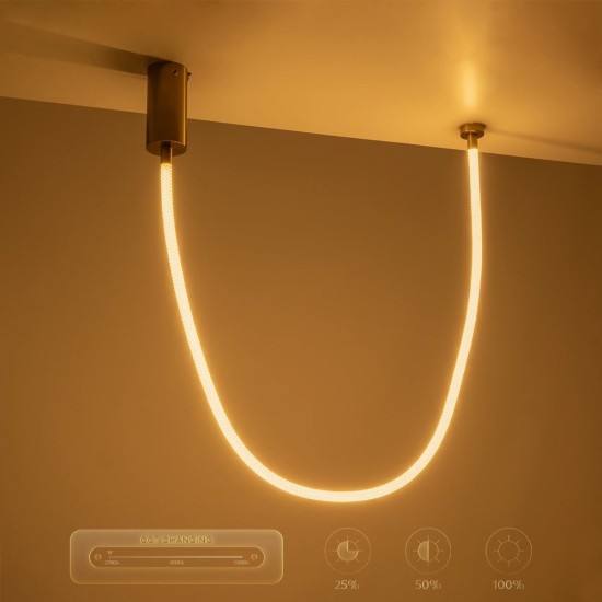 kelvo® GLOW 61666 Μοντέρνο Κρεμαστό Φωτιστικό Οροφής LED 27W 2700lm 360° AC 220-240V IP20 Ρυθμιζόμενο Λευκό CCT με Χειριστήριο από 2700K έως 6000K Dimmable - Lumileds SMD Chip - Χρυσό Πλατίνα & Λευκό Νήμα - Μ80 x Π3 x Υ80cm - 3 Χρόνια Εγγύηση