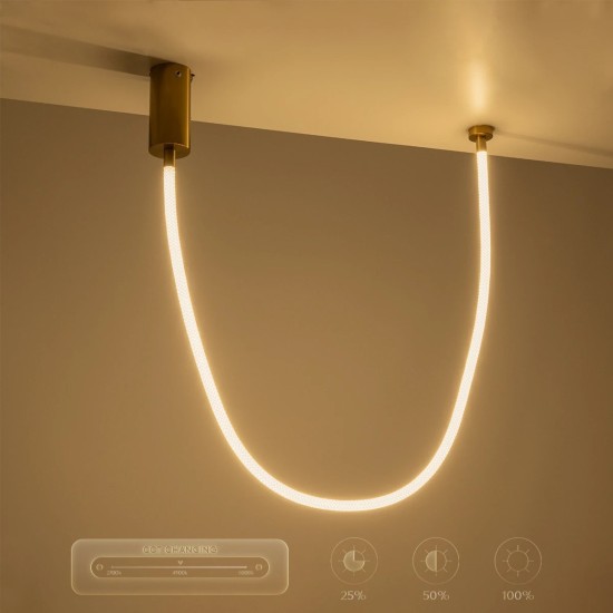 kelvo® GLOW 61666 Μοντέρνο Κρεμαστό Φωτιστικό Οροφής LED 27W 2700lm 360° AC 220-240V IP20 Ρυθμιζόμενο Λευκό CCT με Χειριστήριο από 2700K έως 6000K Dimmable - Lumileds SMD Chip - Χρυσό Πλατίνα & Λευκό Νήμα - Μ80 x Π3 x Υ80cm - 3 Χρόνια Εγγύηση