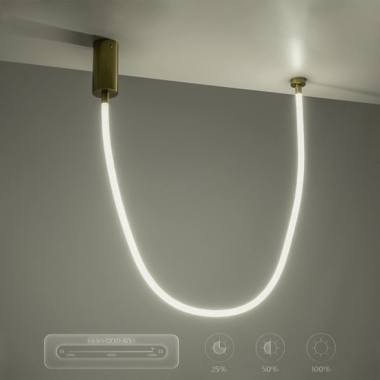 kelvo® GLOW 61666 Μοντέρνο Κρεμαστό Φωτιστικό Οροφής LED 27W 2700lm 360° AC 220-240V IP20 Ρυθμιζόμενο Λευκό CCT με Χειριστήριο από 2700K έως 6000K Dimmable - Lumileds SMD Chip - Χρυσό Πλατίνα & Λευκό Νήμα - Μ80 x Π3 x Υ80cm - 3 Χρόνια Εγγύηση