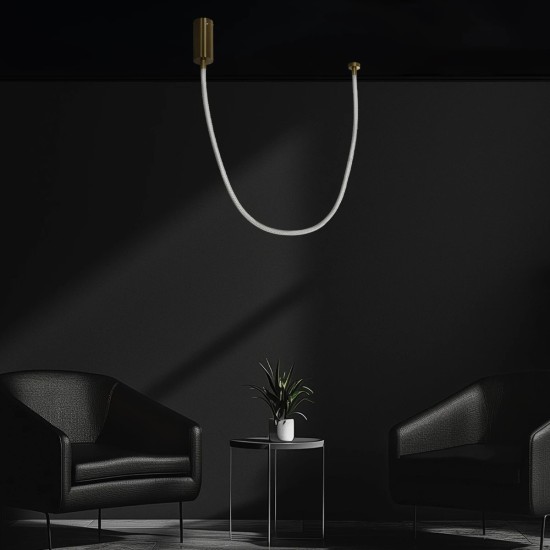 kelvo® GLOW 61666 Μοντέρνο Κρεμαστό Φωτιστικό Οροφής LED 27W 2700lm 360° AC 220-240V IP20 Ρυθμιζόμενο Λευκό CCT με Χειριστήριο από 2700K έως 6000K Dimmable - Lumileds SMD Chip - Χρυσό Πλατίνα & Λευκό Νήμα - Μ80 x Π3 x Υ80cm - 3 Χρόνια Εγγύηση