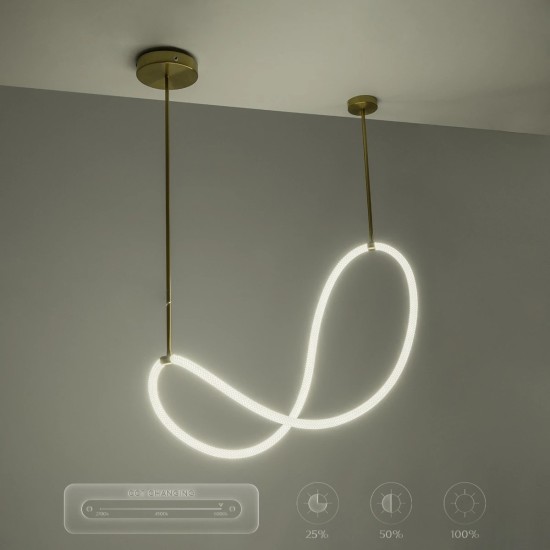 kelvo® GLOW 61667 Μοντέρνο Κρεμαστό Φωτιστικό Οροφής LED 34W 3400lm 360° AC 220-240V IP20 Ρυθμιζόμενο Λευκό CCT με Χειριστήριο από 2700K έως 6000K Dimmable - Lumileds SMD Chip - Χρυσό Πλατίνα & Λευκό Νήμα - Μ120 x Π120 x Υ60cm - 3 Χρόνια Εγγύηση
