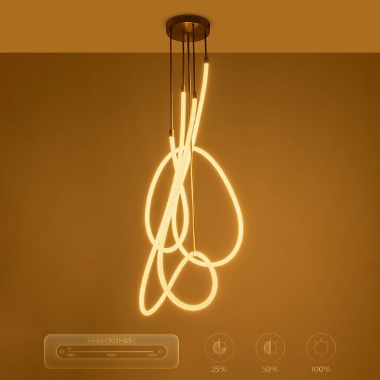 kelvo® GLOW 61671 Μοντέρνο Φωτιστικό Οροφής LED 85W 8500lm 360° AC 220-240V IP20 Ρυθμιζόμενο Λευκό CCT με Χειριστήριο από 2700K έως 6000K Dimmable - Lumileds SMD Chip - Χρυσό Πλατίνα & Λευκό Νήμα - Μ100 x Π100 x Υ140cm - 3 Χρόνια Εγγύηση kelvo® GLOW 61671 Μοντέρνο Φωτιστικό Οροφής LED 85W 8500lm 360° AC 220-240V IP20 Ρυθμιζόμενο Λευκό CCT με Χειριστήριο από 2700K έως 6000K Dimmable - Lumileds SMD Chip - Χρυσό Πλατίνα & Λευκό Νήμα - Μ100 x Π100 x Υ140cm - 3 Χρόνια Εγγύηση