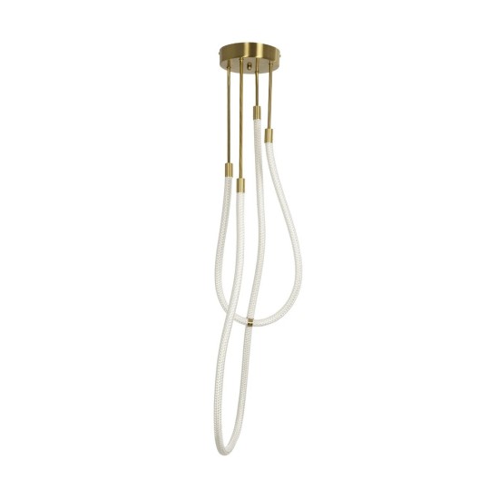 kelvo® GLOW 61672 Μοντέρνο Κρεμαστό Φωτιστικό Οροφής LED 42W 4200lm 360° AC 220-240V IP20 Ρυθμιζόμενο Λευκό CCT με Χειριστήριο από 2700K έως 6000K Dimmable - Lumileds SMD Chip - Χρυσό Πλατίνα & Λευκό Νήμα - Μ50 x Π50 x Υ70cm - 3 Χρόνια Εγγύηση