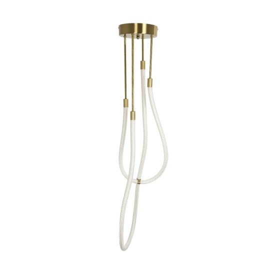 kelvo® GLOW 61672 Μοντέρνο Κρεμαστό Φωτιστικό Οροφής LED 42W 4200lm 360° AC 220-240V IP20 Ρυθμιζόμενο Λευκό CCT με Χειριστήριο από 2700K έως 6000K Dimmable - Lumileds SMD Chip - Χρυσό Πλατίνα & Λευκό Νήμα - Μ50 x Π50 x Υ70cm - 3 Χρόνια Εγγύηση