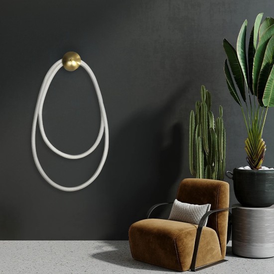 kelvo® GLOW 61676 Μοντέρνο Φωτιστικό Τοίχου - Απλίκα LED 45W 4500lm 360° AC 220-240V IP20 Ρυθμιζόμενο Λευκό CCT με Χειριστήριο από 2700K έως 6000K Dimmable - Lumileds SMD Chip - Χρυσό Πλατίνα & Λευκό Νήμα - Μ30 x Π15 x Υ110cm - 3 Χρόνια Εγγύηση