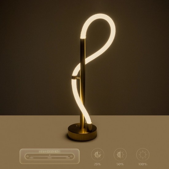 kelvo® GLOW 61685 Μοντέρνο Επιτραπέζιο Φωτιστικό Πορτατίφ LED 18W 1800lm 360° AC 220-240V IP20 Ρυθμιζόμενο Λευκό CCT με Αφή 2700K/4500K/6000K Dimmable - Lumileds SMD Chip - Χρυσό Πλατίνα & Λευκό Νήμα - Μ30 x Π30 x Υ60cm - 3 Χρόνια Εγγύηση