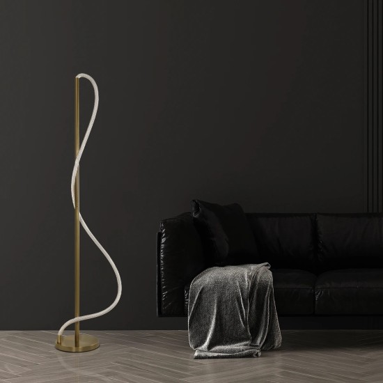 kelvo® GLOW 61686 Μοντέρνο Επιδαπέδιο Φωτιστικό LED 30W 3000lm 360° AC 220-240V IP20 Ρυθμιζόμενο Λευκό CCT με Αφή 2700K/4500K/6000K Dimmable - Lumileds SMD Chip - Χρυσό Πλατίνα & Λευκό Νήμα - Μ45 x Π45 x Υ160cm - 3 Χρόνια Εγγύηση