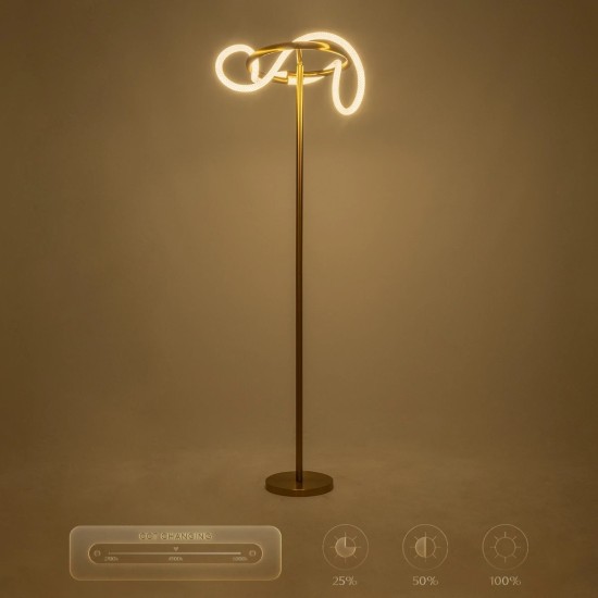 kelvo® GLOW 61687 Μοντέρνο Επιδαπέδιο Φωτιστικό LED 30W 3000lm 360° AC 220-240V IP20 Ρυθμιζόμενο Λευκό CCT με Αφή 2700K/4500K/6000K Dimmable - Lumileds SMD Chip - Χρυσό Πλατίνα & Λευκό Νήμα - Μ45 x Π45 x Υ160cm - 3 Χρόνια Εγγύηση