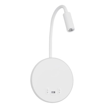 GLOBOSTAR® GOOSE 61693 Μοντέρνο Φωτιστικό Τοίχου - Απλίκα Ξενοδοχείου Reading Light με Φορτιστή USB 3A LED 6W 600lm 36° & 360° AC 220-240V IP20 Θερμό Λευκό 2700K - CREE XPE & Lumileds SMD Chip - Λευκό Ματ - Μ15.5 x Π15 x Υ30.5cm - 3 Χρόνια Εγγύηση