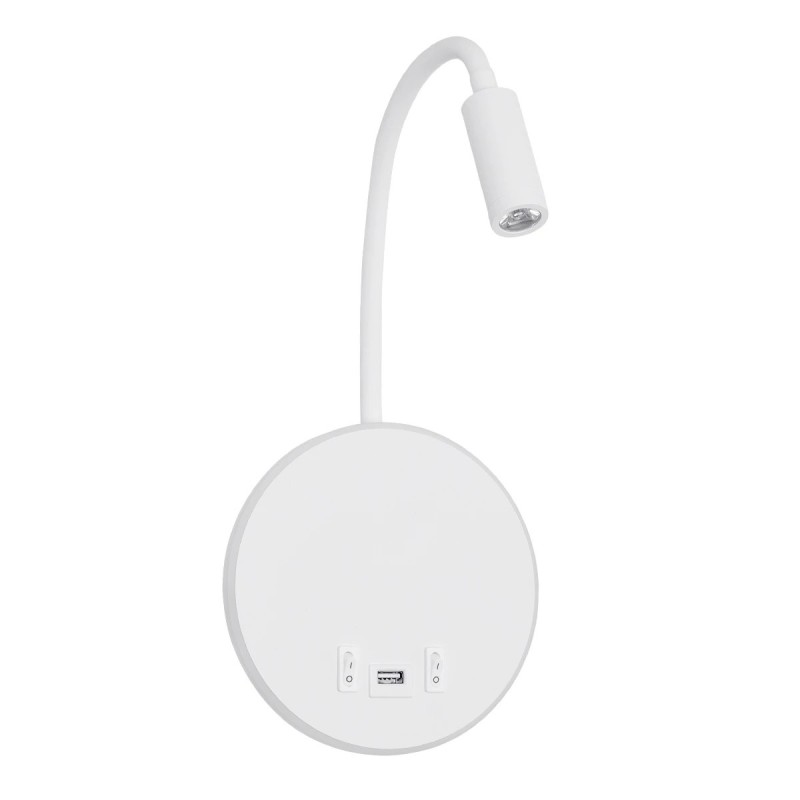 GLOBOSTAR® GOOSE 61693 Μοντέρνο Φωτιστικό Τοίχου - Απλίκα Ξενοδοχείου Reading Light με Φορτιστή USB 3A LED 6W 600lm 36° & 360° AC 220-240V IP20 Θερμό Λευκό 2700K - CREE XPE & Lumileds SMD Chip - Λευκό Ματ - Μ15.5 x Π15 x Υ30.5cm - 3 Χρόνια Εγγύηση