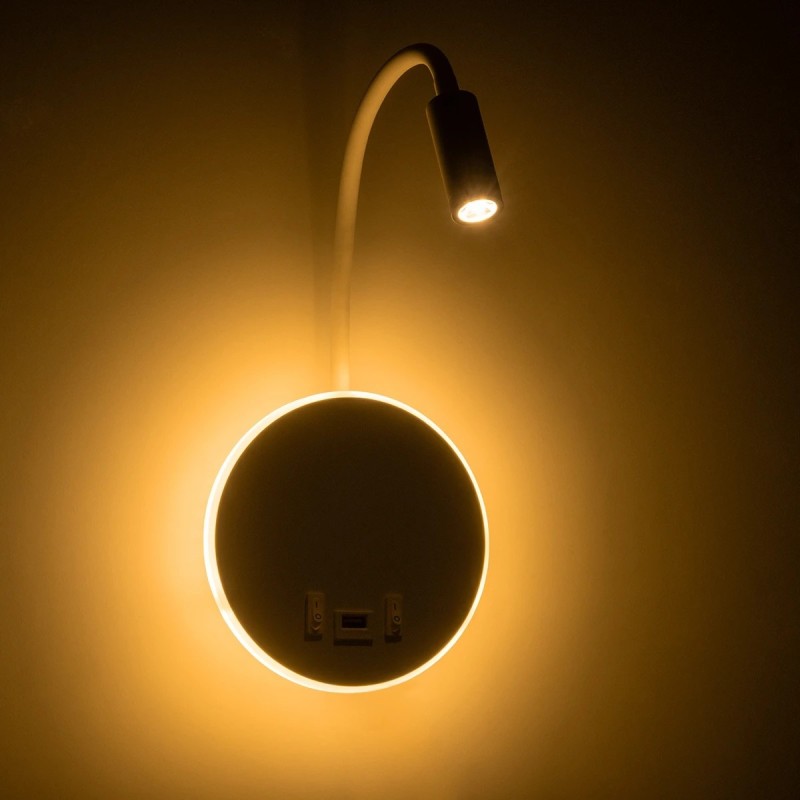 GLOBOSTAR® GOOSE 61693 Μοντέρνο Φωτιστικό Τοίχου - Απλίκα Ξενοδοχείου Reading Light με Φορτιστή USB 3A LED 6W 600lm 36° & 360° AC 220-240V IP20 Θερμό Λευκό 2700K - CREE XPE & Lumileds SMD Chip - Λευκό Ματ - Μ15.5 x Π15 x Υ30.5cm - 3 Χρόνια Εγγύηση