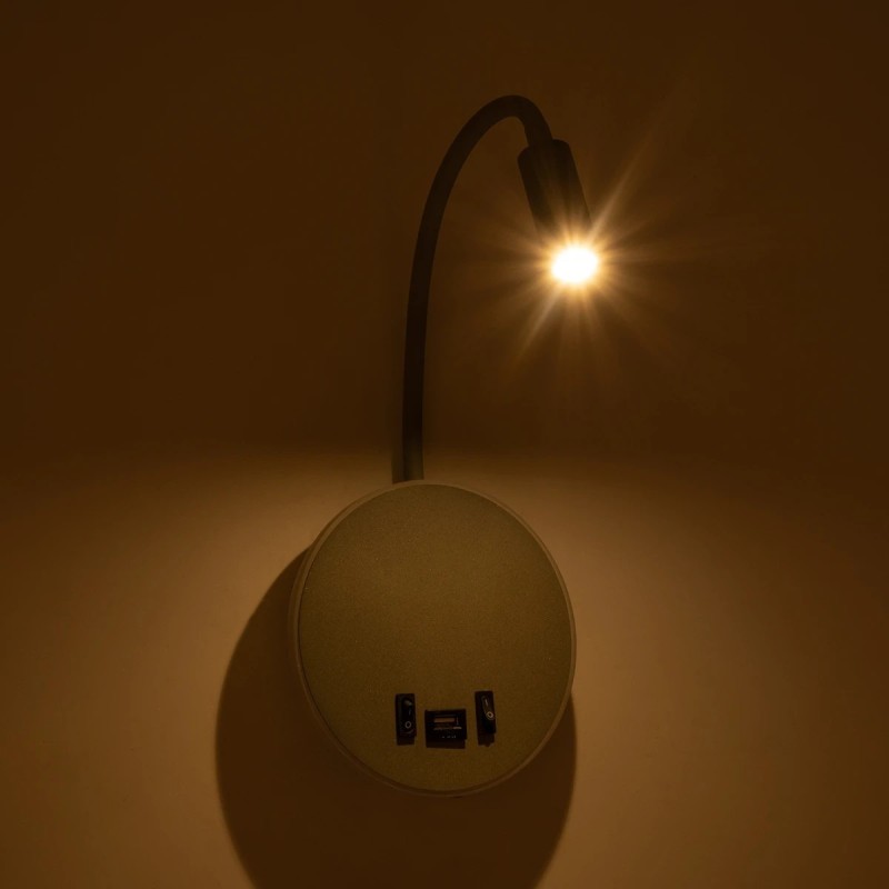GloboStar® GOOSE 61694 Φωτιστικό Τοίχου - Απλίκα LED 6W 600lm 36° AC 220-240V IP20  - Reading Light & 360° Κρυφός Φωτισμός - Φορτιστής USB 3A - Θερμό Λευκό 2700K Γκρι Αλουμίνιο - Μ15.5 x Π22.5 x Υ30cm - 5 Xρόνια Εγγύηση