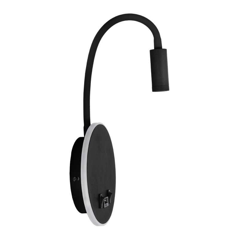 GloboStar® GOOSE 61695 Φωτιστικό Τοίχου - Απλίκα LED 6W 600lm 36° AC 220-240V IP20 - Reading Light & 360° Κρυφός Φωτισμός - Φορτιστής USB 3A - Θερμό Λευκό 2700K Μαύρο - Μ15.5 x Π22.5 x Υ30cm - 5 Xρόνια Εγγύηση