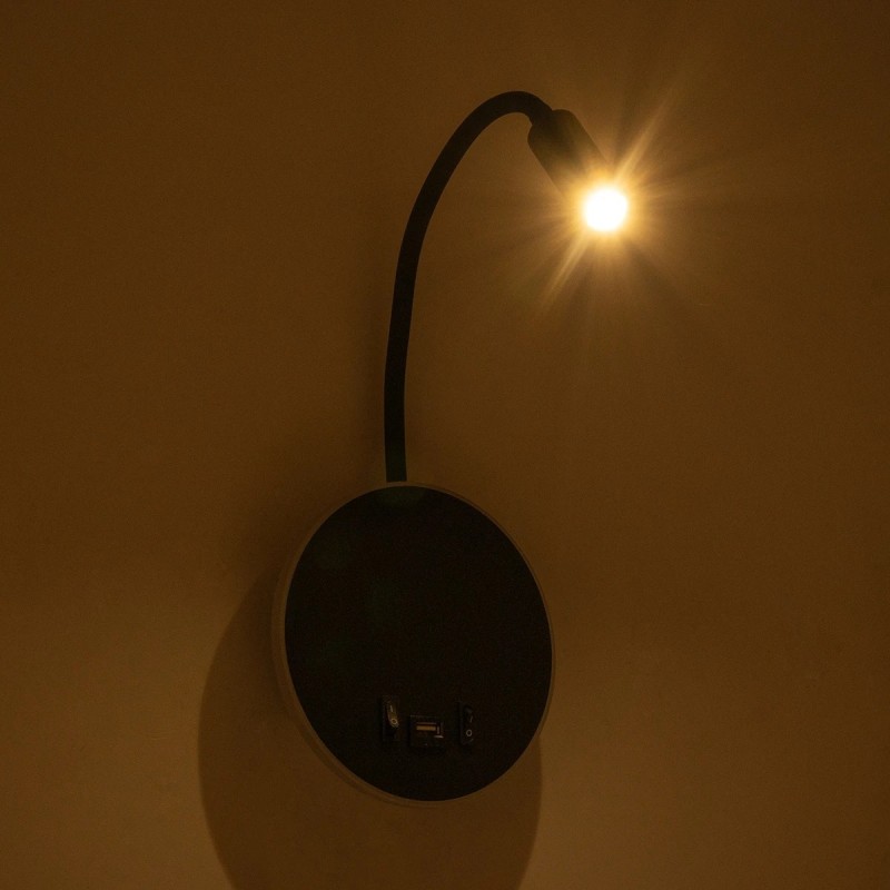 GloboStar® GOOSE 61695 Φωτιστικό Τοίχου - Απλίκα LED 6W 600lm 36° AC 220-240V IP20 - Reading Light & 360° Κρυφός Φωτισμός - Φορτιστής USB 3A - Θερμό Λευκό 2700K Μαύρο - Μ15.5 x Π22.5 x Υ30cm - 5 Xρόνια Εγγύηση