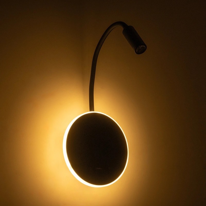 GloboStar® GOOSE 61695 Φωτιστικό Τοίχου - Απλίκα LED 6W 600lm 36° AC 220-240V IP20 - Reading Light & 360° Κρυφός Φωτισμός - Φορτιστής USB 3A - Θερμό Λευκό 2700K Μαύρο - Μ15.5 x Π22.5 x Υ30cm - 5 Xρόνια Εγγύηση