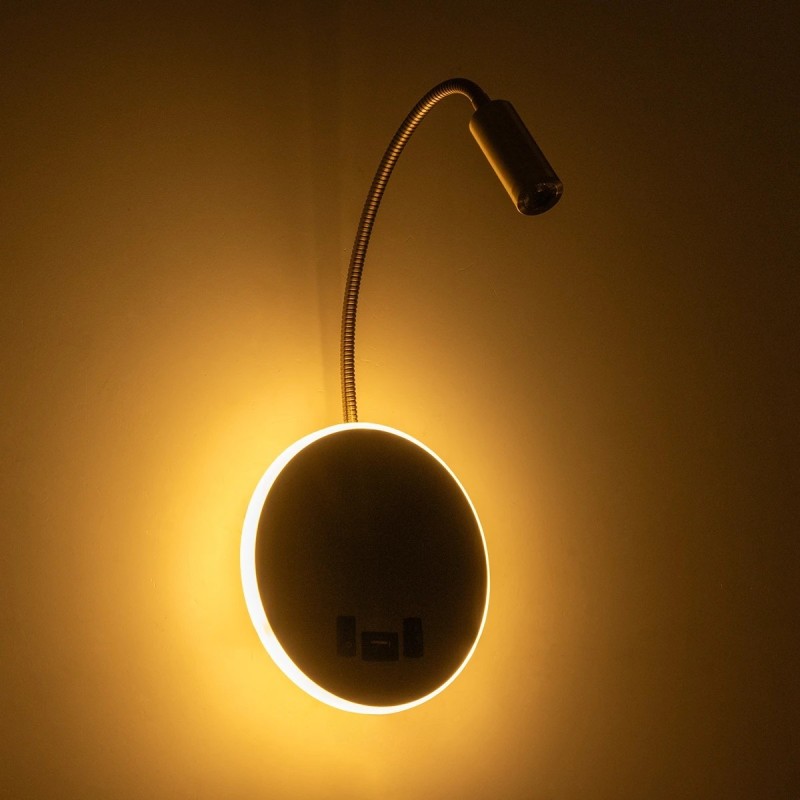 GloboStar® GOOSE 61697 Φωτιστικό Τοίχου - Απλίκα LED 6W 600lm 36° AC 220-240V IP20 - Reading Light & 360° Κρυφός Φωτισμός - Φορτιστής USB 3A - Θερμό Λευκό 2700K Χρυσό Βούρτσας - Μ15.5 x Π22.5 x Υ30cm - 5 Xρόνια Εγγύηση