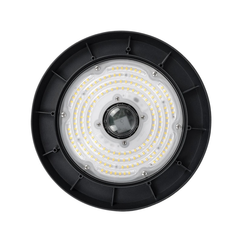 GLOBOSTAR® INDUSTRY 61704 Βιομηχανικό Φωτιστικό Καμπάνα High Bay UFO Τεχνολογίας Smart Group Linkable Control System 2.4Ghz με Αισθητήρα Κίνησης Microwave LED 100W 15000lm SDCM<5 90° AC 85-265V Αδιάβροχο IP65 IK08 Μαύρο Χυτό Αλουμίνιο - Φυσικό Λευκό 50