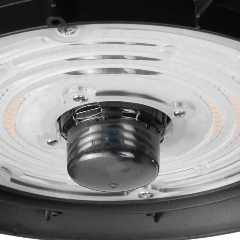 GLOBOSTAR® INDUSTRY 61705 Βιομηχανικό Φωτιστικό Καμπάνα High Bay UFO Τεχνολογίας Smart Group Linkable Control System 2.4Ghz με Αισθητήρα Κίνησης Microwave LED 150W 22500lm SDCM<5 90° AC 85-265V Αδιάβροχο IP65 IK08 Μαύρο Χυτό Αλουμίνιο - Φυσικό Λευκό 50