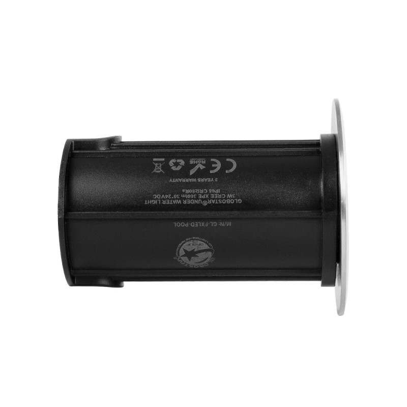 GLOBOSTAR® POOLIFY 61713 Υποβρύχιο Χωνευτό Σποτ για Σιντριβάνια/Πισίνες LED 3W 360lm 30° DC 24V Αδιάβροχο IP68 Θερμό Λευκό 2700K Dimmable - CREE XPE - Ανοξείδωτο Ατσάλι 316 & Tempered Glass - 1m VDE Rubber Καλώδιο - Φ6.5 x Υ8cm / Q5.2cm - 3 Χρόνια Εγγ