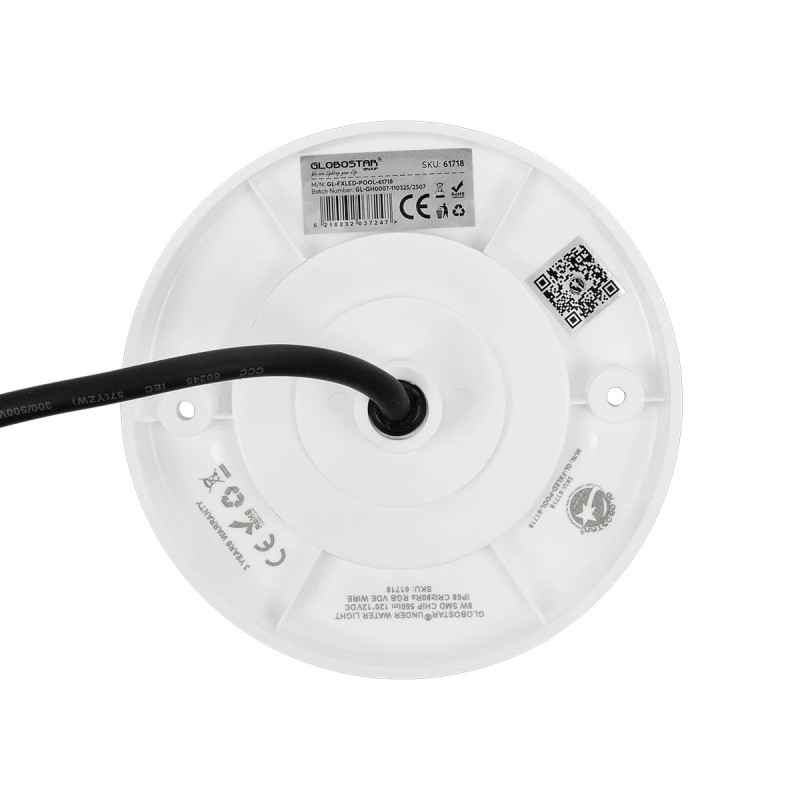 GLOBOSTAR® POOLARTY 61718 Υποβρύχιο Φωτιστικό για Σιντριβάνια/Πισίνες LED 8W 560lm 120° DC 12V Αδιάβροχο IP68 RGB Dimmable - Bridgelux SMD Chip - 1m VDE Rubber Καλώδιο - Μ13 x Π13 x Υ2cm - 3 Χρόνια Εγγύηση